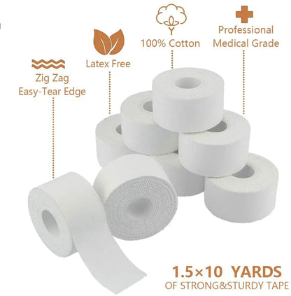 10 Pack Athletic Tape in White Cotton Sport Tape Adhesive Elastic Bandage Knee Wrist Ankles Muscle Support- Easy Tearing